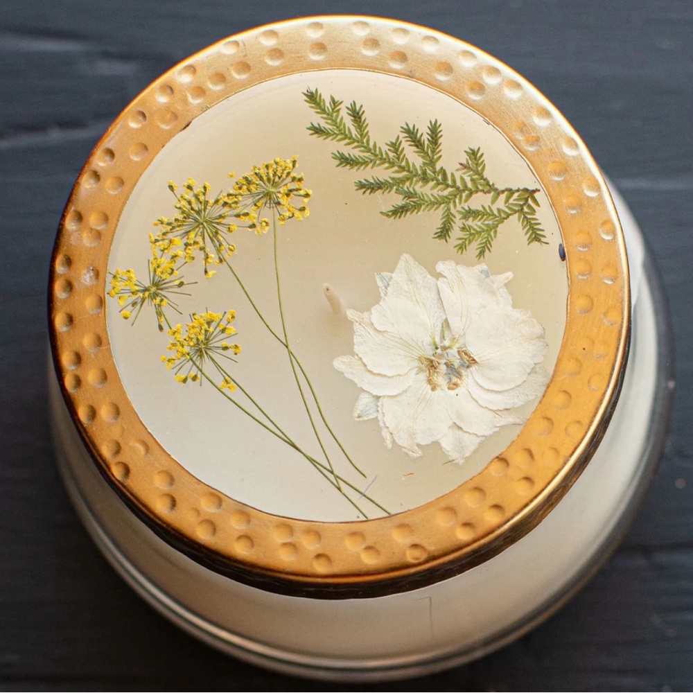 Anthropologie Large Forest Pressed Floral Candle White Sage and Cedar NWT